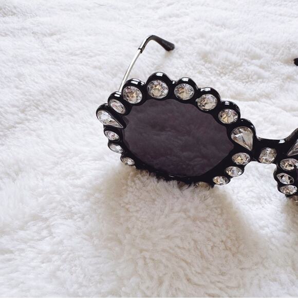 Diana Black & White Round Crystal Embellished Sunglasses - Picture 4 of 9